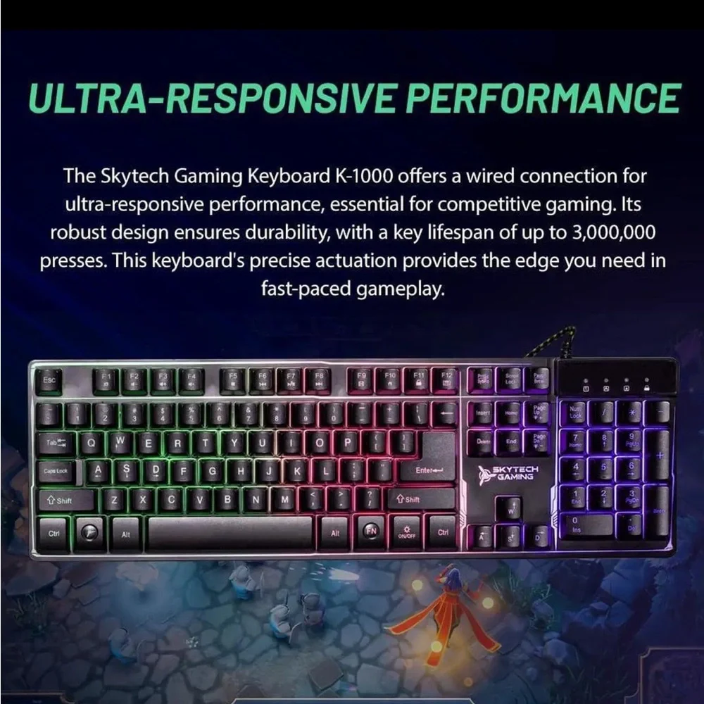 Skytech Gaming Keyboard, USB interface, rainbow backlight, anti-ghosting